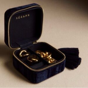 NWOT Sezane Navy Blue Velvet Jewelry Case
